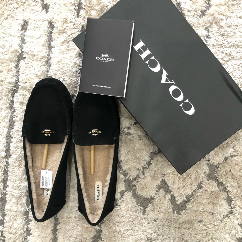 New Coach 11 Black Suede Marley Moccasin Sheep fur